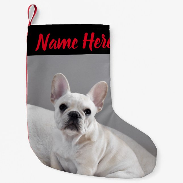 Personalised Name Cute Creamie Frenchie Small Christmas Stocking (Front)