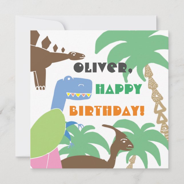 Personalised Name Cute Dino Dinosaur Kids Birthday Card (Front)