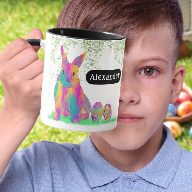 Personalised Name Cute Easter Bunny Egg Hunt  Mug (Personalized name cute colorful Easter bunny Egg Hunt Spring Brunch Garden party Mug)