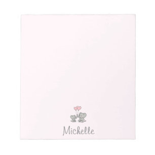Personalised name Cute Elephant Mum & Baby Pink    Notepad