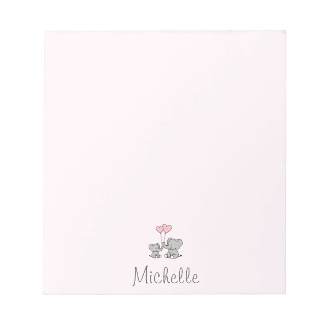 Personalised name Cute Elephant Mum & Baby Pink    Notepad (Front)