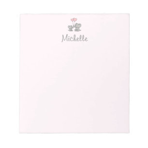 Personalised name Cute Elephant Mum & Baby Pink Notepad