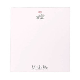 Personalised name Cute Elephant Mum & Baby Pink Notepad