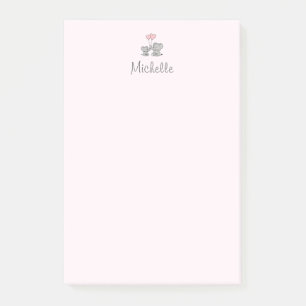 Personalised name Cute Elephant Mum & Baby Pink Post-it Notes