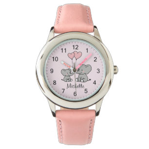 Personalised name Cute Elephant Mum & Baby Pink Watch