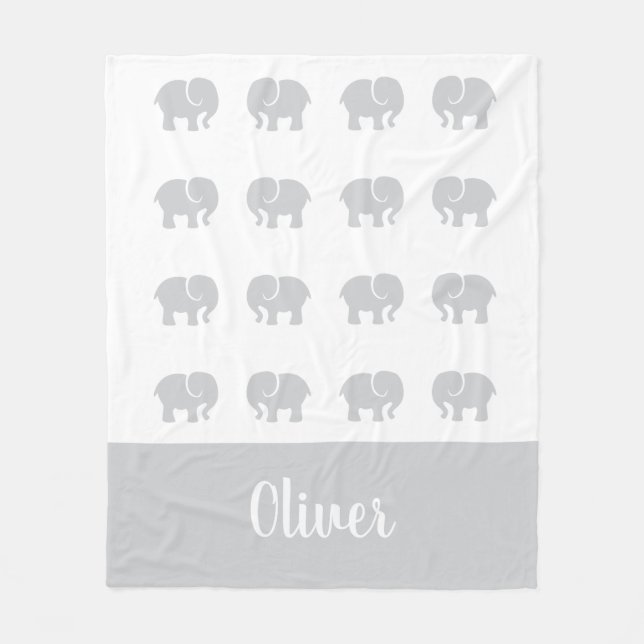 Personalised name cute grey elephant baby blanket (Front)