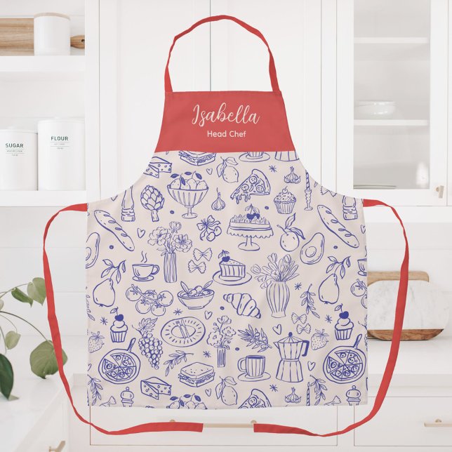 Personalised Name Cute Hand Drawn Food Apron (In situ)