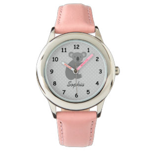 Personalised name cute koala bear pink girls watch