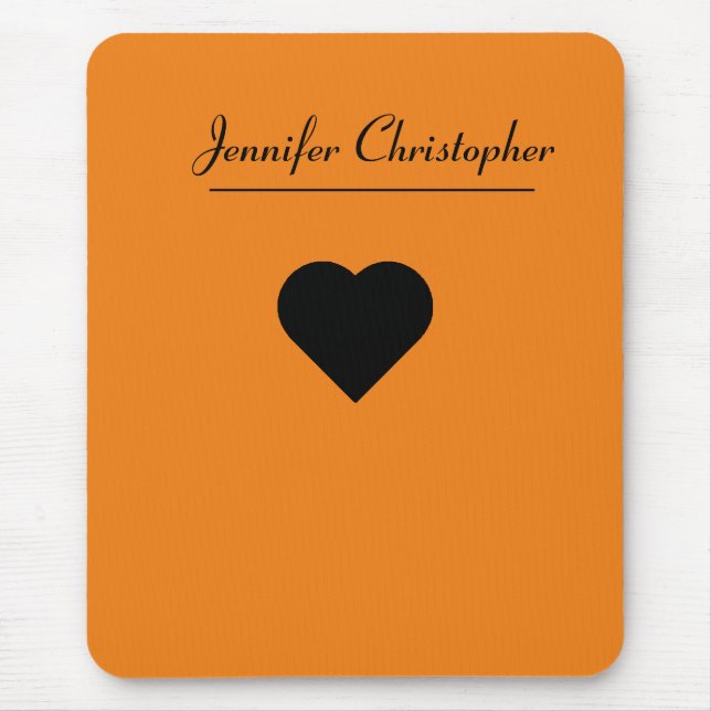 Personalised Name Cute modern Script Orange love  Mouse Mat (Front)