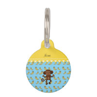Personalised name cute monkey blue yellow bananas
