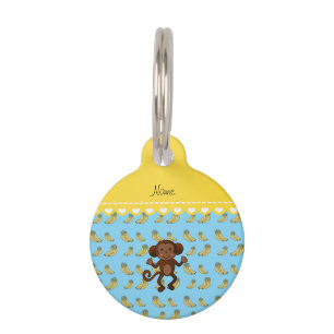 Personalised name cute monkey blue yellow bananas pet tag