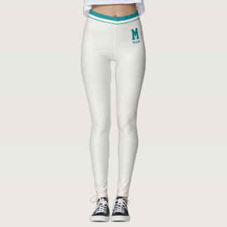 Personalised Name Cute Neutral Teal Striped Custom Leggings