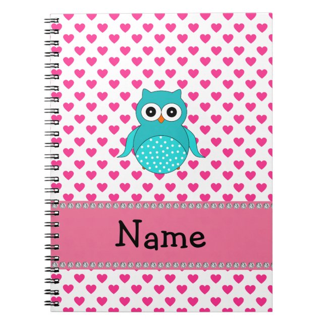 Personalised name cute owl notebook (Front)
