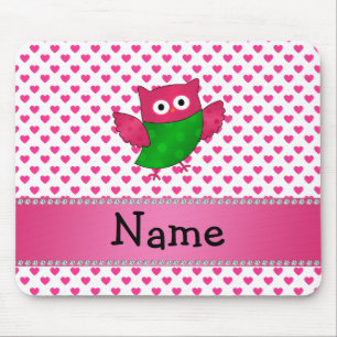 Personalised name cute owl pink hearts mouse mat
