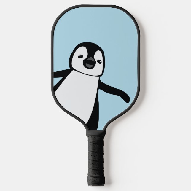 Personalised Name Cute Peeking Penguin blue Pickleball Paddle (Front)