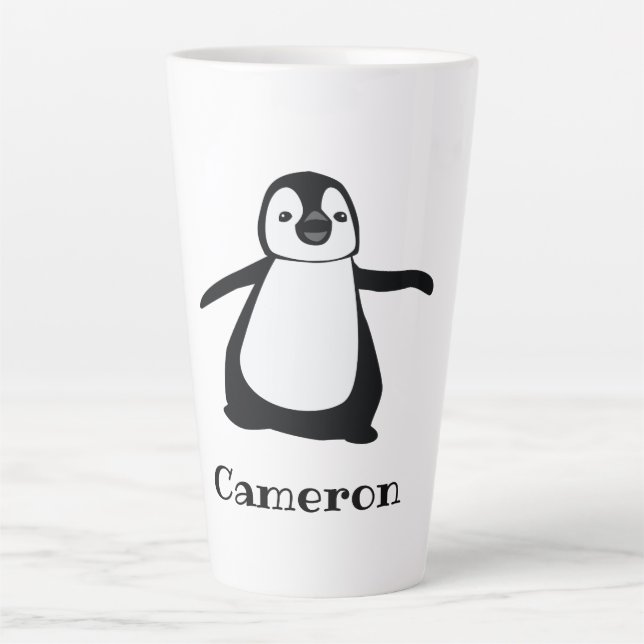 Personalised Name Cute Peeking Penguin Latte Mug (Front)
