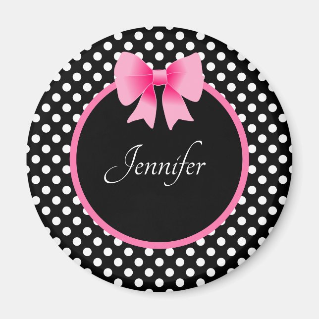 Personalised Name Cute Pink Bow Magnet (Front)