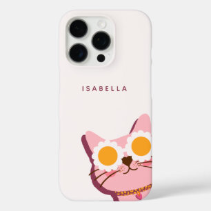 Personalised Name Cute Pink Cat iPhone 16 Pro Case
