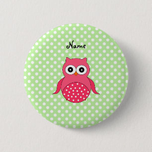 Personalised name cute pink owl 6 cm round badge