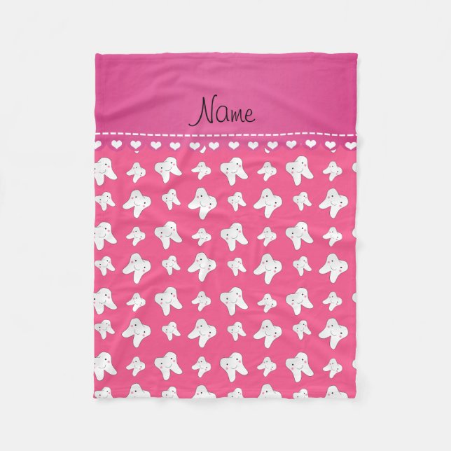 Personalised name cute pink tooth pattern fleece blanket (Front)