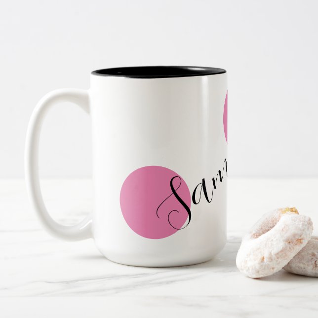 Personalised Name Cute Pink Two-Tone Coffee Mug (With Donut)