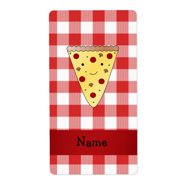 Personalised name cute pizza red chequered (Front)