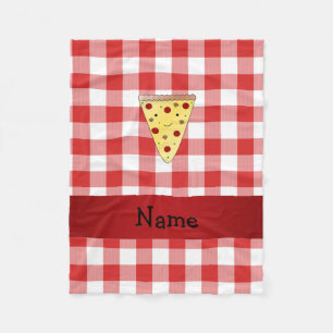 Personalised name cute pizza red chequered fleece blanket