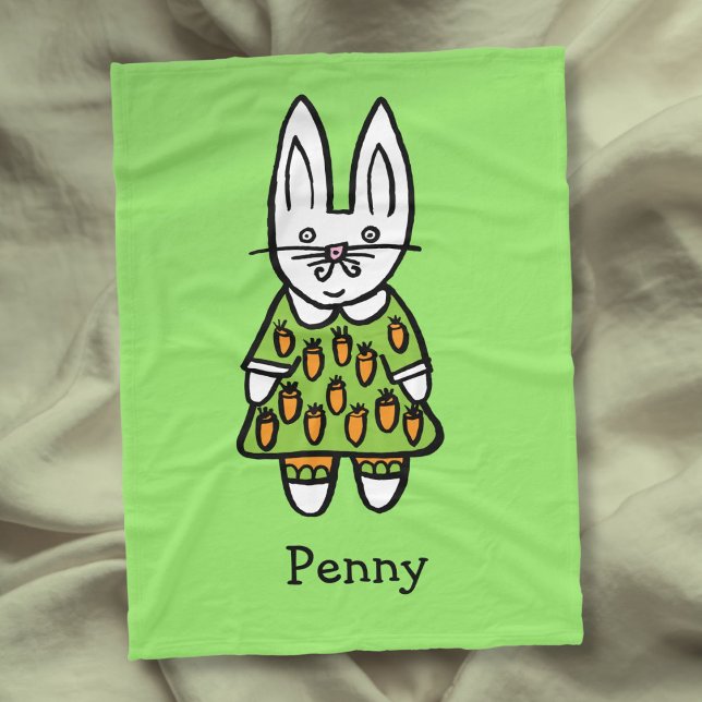 Personalised Name Cute Rabbit Illustration Fleece Blanket (Personalized Name Cute Rabbit Illustration Fleece Blanket)
