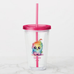 Personalised Name Cute Rainbow Colour Monster Acrylic Tumbler