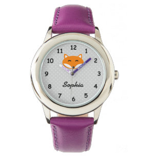 Personalised name cute red fox purple girls watch