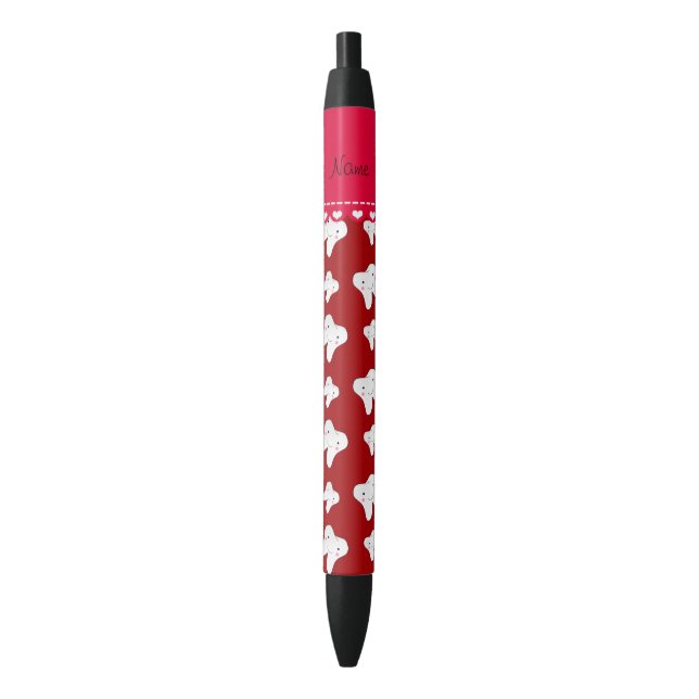 Personalised name cute red tooth pattern black ink pen (Front Vertical)