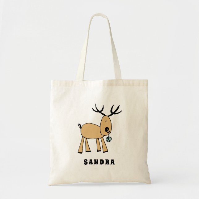 Personalised Name Cute Reindeer Holiday Tote Bag (Front)