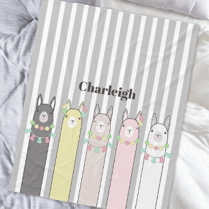 Personalised Name Cute Retro Colourful Llamas Kids Fleece Blanket