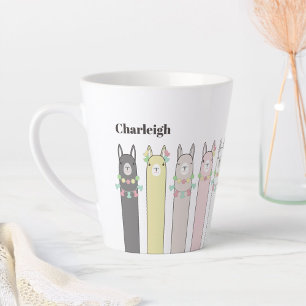 Personalised Name Cute Retro Colourful Llamas Latte Mug