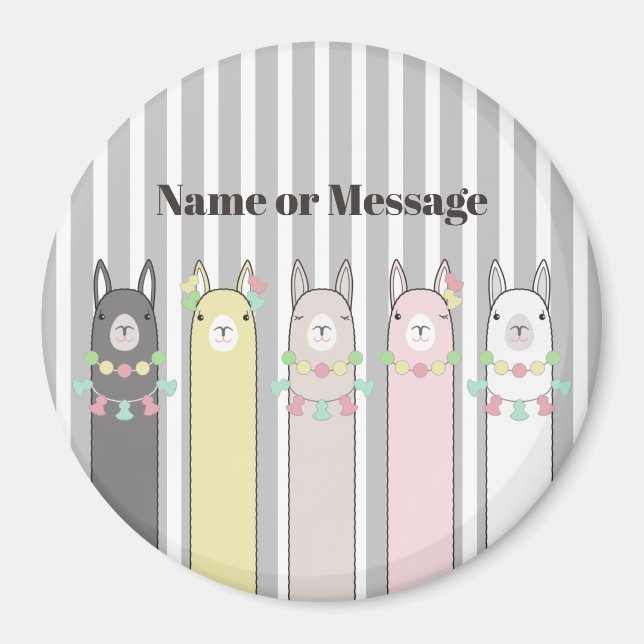 Personalised Name Cute Retro Colourful Llamas Magnet (Front)