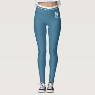 Personalised Name Cute Slate Blue Neutral Striped Leggings
