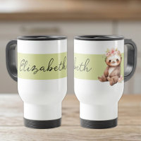 Personalised name cute sloth black green