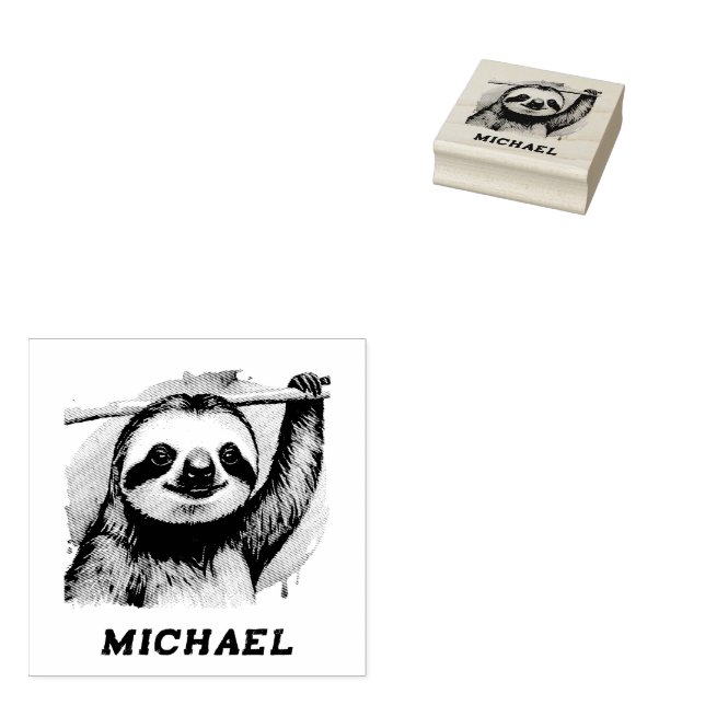Personalised Name Cute Sloth on a Branch           Rubber Stamp (Stamped)