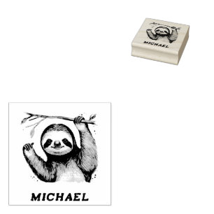 Personalised Name Cute Sloth on a Branch           Rubber Stamp