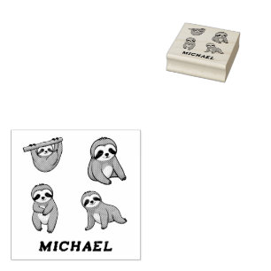 Personalised Name Cute Sloth pack Rubber Stamp