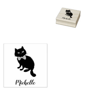 Personalised Name Cute Spooky Black Cat Halloween Rubber Stamp