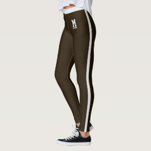 Personalised Name Cute Sports Brown Grey Stripes Leggings