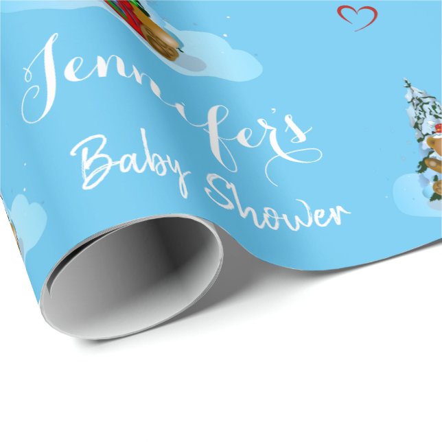 Personalised Name Cute Teddy Bear Baby Shower Wrapping Paper (Roll Corner)