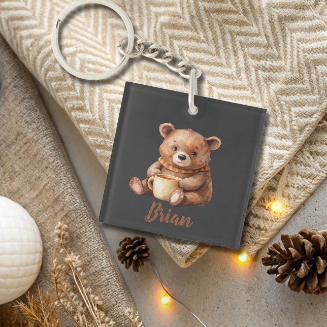 Personalised name cute teddy bear key ring (Creator Uploaded)