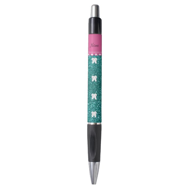 Personalised name cute tooth aqua glitter (Front Vertical)