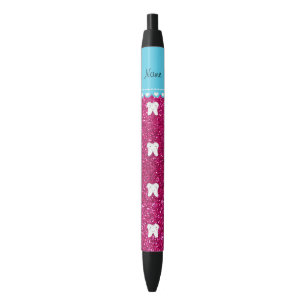 Personalised name cute tooth pink glitter black ink pen