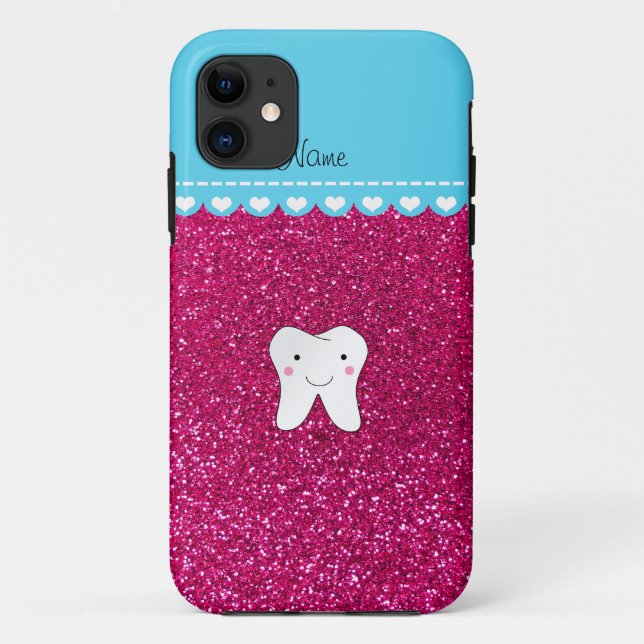 Personalised name cute tooth pink glitter Case-Mate iPhone case (Back)
