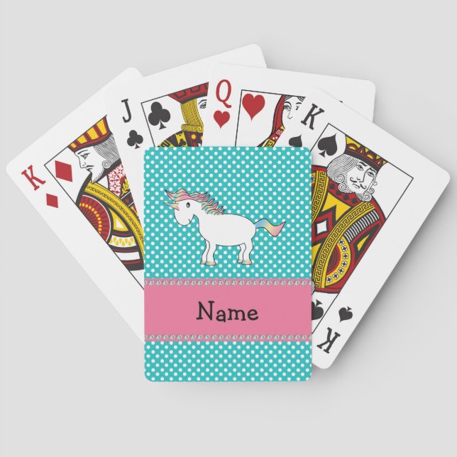 Personalised name cute unicorn playing cards (Back)
