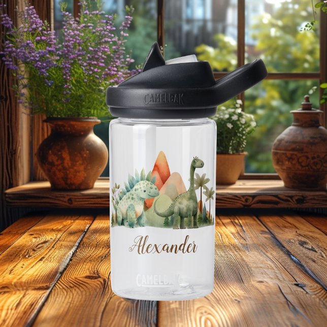Personalised Name Cute Watercolor Dinosaur  Water Bottle (Creator Uploaded)