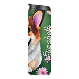 Personalised Name Daisies and Corgi Thermal Tumbler